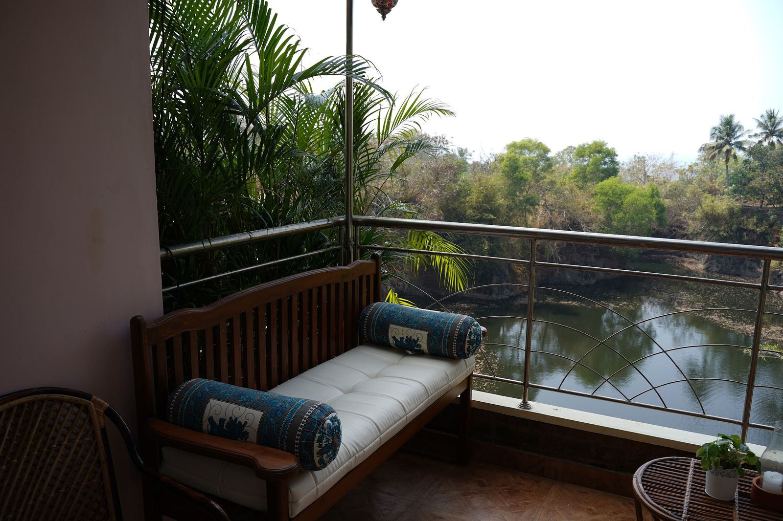 The balcony sofa of The Sanctuary looking over the water